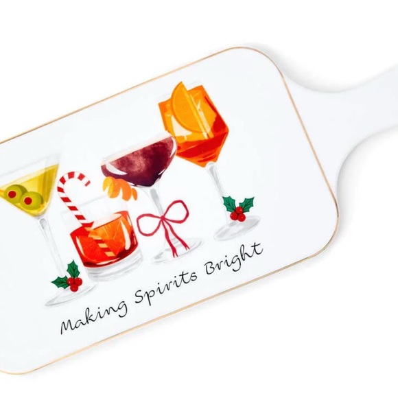 Holiday Cheers Gold Rim Cheese Board Making Spirits Bright New - Picture 2 of 4